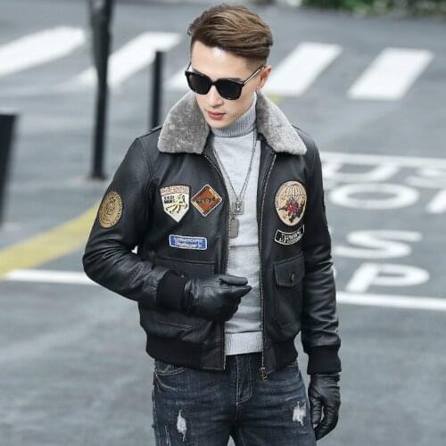 Genuine Leather Jacket Men Goat Skin Leather Bomber Jacket Winter Warm Thickening Motocycle Down Cotton F16D8015MF410