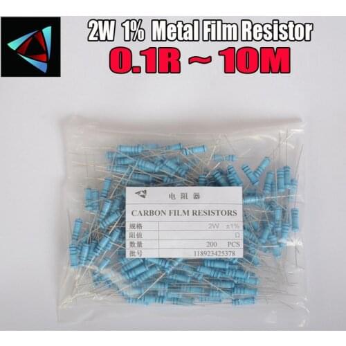 200pcs 2W Metal film resistor 1% 0.1R ~ 10M 2.2R 4.7R 10R 22R 47R 100R 220R 470R 1K 10K 100K 0.22 0.33 0.47 0.68 0.75 10M ohm