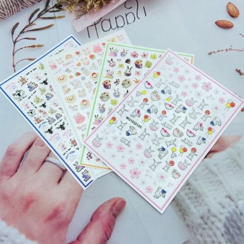 Fashion Hot Selling Outside Gifts Pary for Women Girls 9*12cm Nail Stickers Rabbits Colored Bears Nail Decals Manicure Art DIY