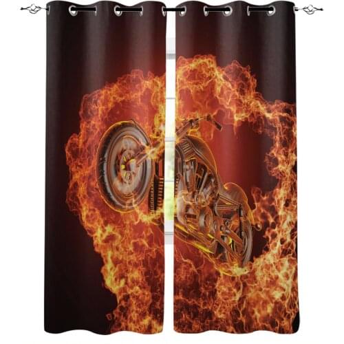Red Flame Wheel Motorcycle Art Retro Blackout Curtains For Living Room Bedroom Window Treatment Blinds Drapes Kitchen Curtains