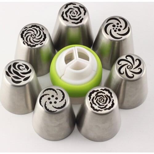 Mujiang 8Pcs Russian Nozzle Set Stainless Steel Icing Cream Nozzles Pastry Tips Sugarcraft Cake Decoration Baking Pastry Tools