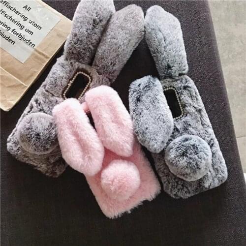 Soft Plush Phone Case For Oneplus 5 5T 6 6T 7 7T 8 8T 9 Pro 9R Nord N10 N100 N200 2 CE 5G Furry Rabbit Bunny Fur Hair Back Cover