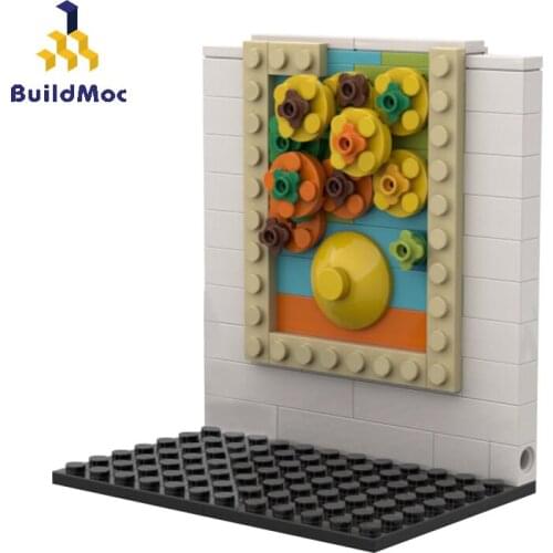 BuildMoc Pixel Art Mosaic Painting Sets MOC Figures Van Gogh Painting Sunflower Building Blocks Bricks Art Toy For Children Gift