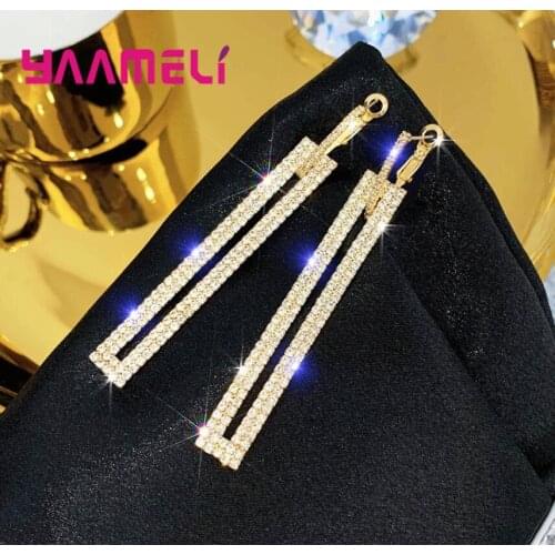 Real 100% 925 Sterling Silver Jewelry Lovely Cute High Quality Sparkling Crystals Long Drop Earrings For Girls Woman Party Gift