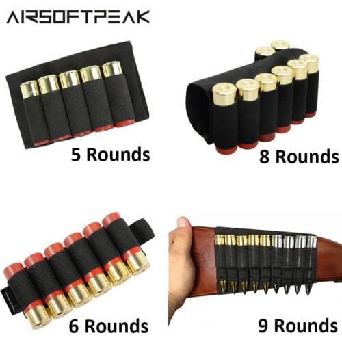 Airsoft 5/6/8/9 Rouds Nylon Shell Holder Tactical Ammo Holder Cartridge Rifle Bullet Carrier Buttstock Pouch Military Outdoor