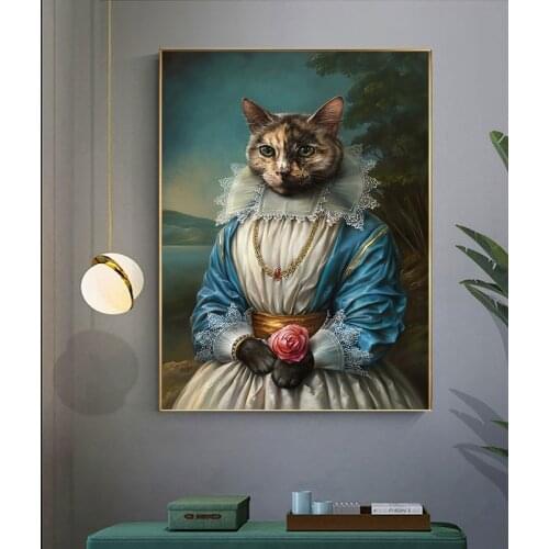 Gentle Cat Art Painting on Canvas Gentleman and Beauty Wall Art Poster and Prints Animal Picture for Modern Home Decor No Frame
