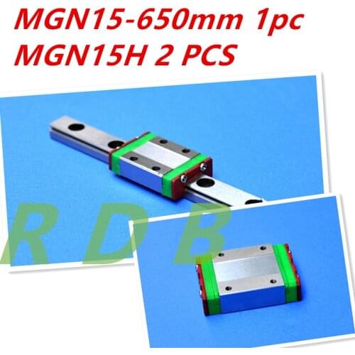 NEW 15mm miniature linear guide MGN15 650mm rail + MGN15H 2 pcs CNC block for 3D printer parts XYZ cnc parts
