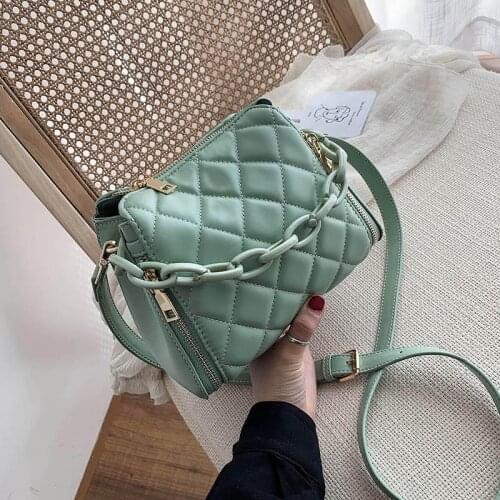 Solid Color PU Leather Bucket Bags For Women 2020 Fashion Chain Shoulder Crossbody Bag Female Handbags and Purse