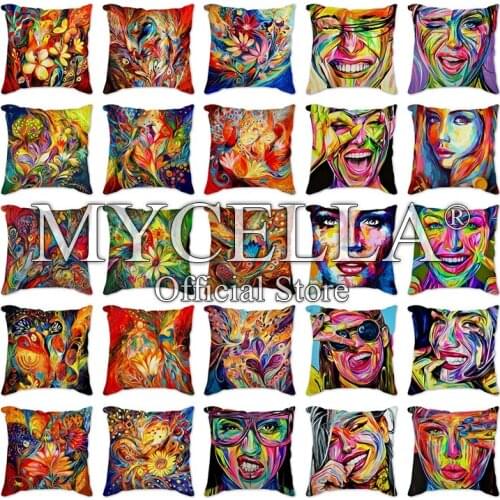 Abstract Cushion Linen and Polyester Cushion Cover European Light Luxury Peacock Pillowcase Sofa Car Woman portrait Pillowcase