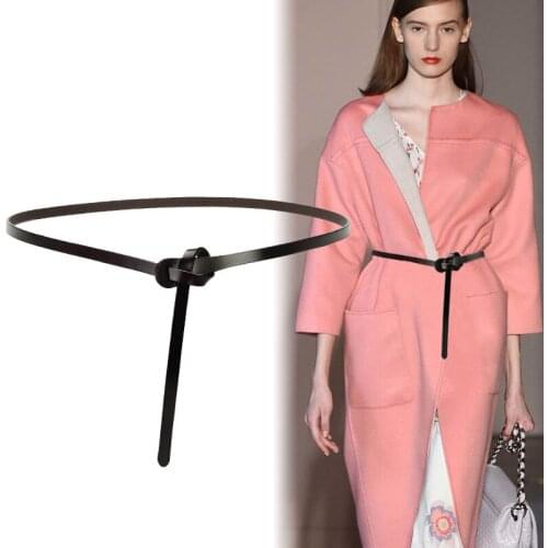 New Style Genuine Leather Belts For Women Fashion Cowskin Knotted Waistbands Thin Belt Dress Strap Black Cummerbunds Jeans Lady