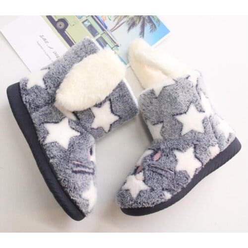 Luxury snow boots warm anti-skid wear-resistant powder rabbit womens boots high tube moon shoes indoor home slippers