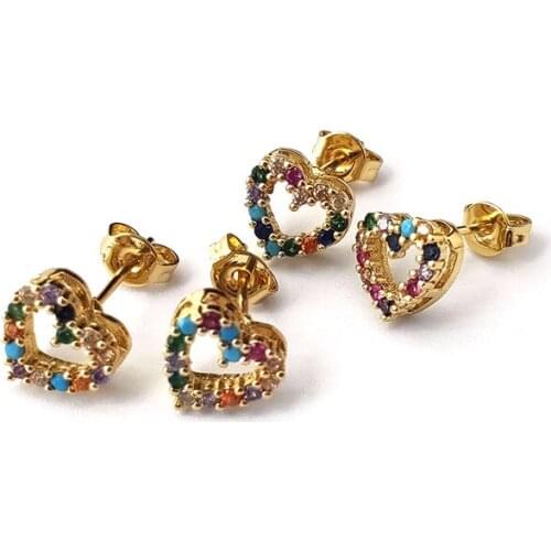 10 Pairs Fashion Heart shape Stud Earrings,Micro Pave rainbow Cubic Zirconia Earrings For Women Girls Jewelry ER908