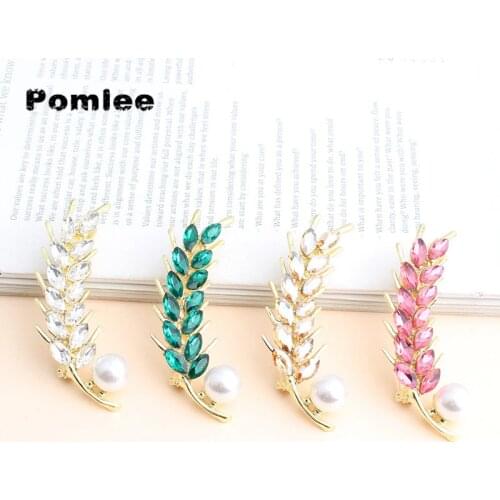 Pomlee Korean Fashion Crystal Colorful Wheat Ear Brooch Women Simple 4 Colors Choose Wedding Party Suit Jewelry Friendship Gifts