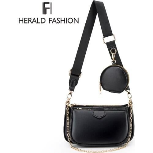 2021 New Fashion Black Shoulder Bag For Women Leather Chains Crossbody Bag Large Capacity Messenger Bag 3pcs Daily Lady Handbag