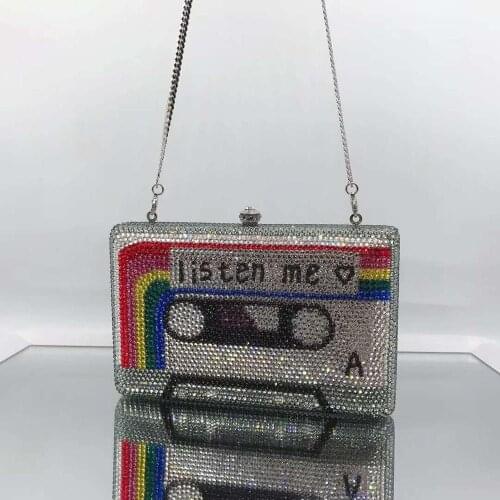 Retro audio tape Diamond Women Clutch Bag Crystal Party Handbag Ladies Banquet clutches Purse Fashion Pochette Prom Evening bag