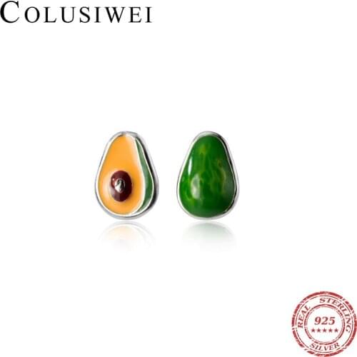 COLUSIWEI High quality 100% 925 Sterling Silver Green Enamel Plant Stud Earrings For Women Avocado Ear Studs Jewelry kids Gift