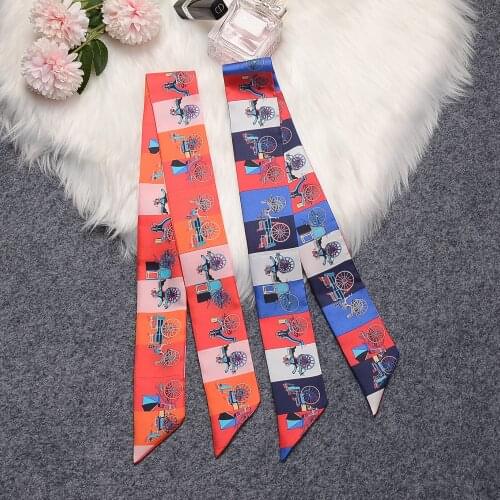 Retro Mulberry Silk Scarf For Women 2021 Luxury Girls Hair Band Headband Wrap Bag Handle Narrow Scarves Ladies Bandana Shawl