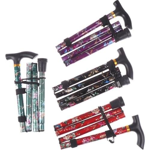 1pc Aluminum Alloy Five-section Folding Cane T Handlebar Safety Walking Stick