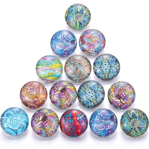 10pcs/lot New Design mixed Color graffiti Artistic style Glass Snap Button Fit 18mm Bracelet Necklaces Snap Button Jewelry