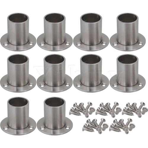 10x Stainless Steel Flange Socket for Closet Wardrobe Shower Curtain Rod
