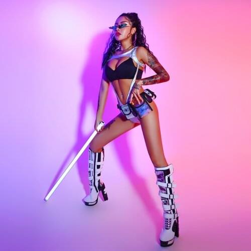 2018 Red Jazz Dance Costumes For Lady Women Bar Dj Dancers Bodysuit Stage Hip hop Jazz Clothing Sexy Show Singer Bodysuit I301