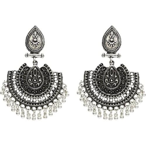 Afghan Vintage Silver Color Earrings Big Bells Tassel Drop Earrings Jhumka Jhumki Wedding Bridal Earring Statement Jewelry