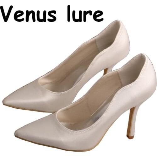Custom Handmade Pointed Toe White Satin Shoes for Bride High Heeled Size 4