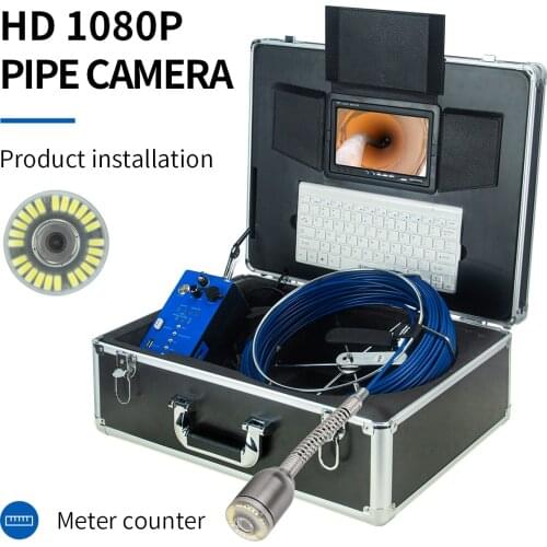 H1A Borescope Drain Sewer Pipeline Inspection System 50mm Endoscope Camara with 7/9'' Monitor Waterproof Self-level Meter Count
