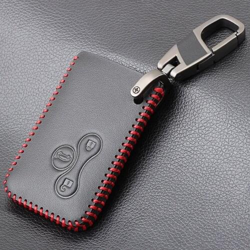 Genuine Leather 3 Button Car Key Cover Case Protector Skin Smart Card For Renault Clio Logan Megane 2 3 Koleos Scenic