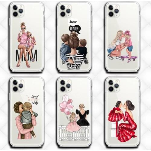Super Mom Baby Pattern Phone Case Clear for iphone 12 11 Pro max mini XS 8 7 6 6S Plus X 5S SE 2020 XR cover