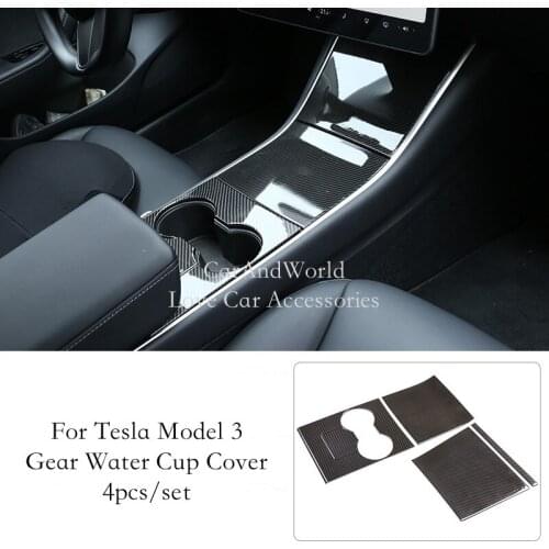 For Tesla Model 3 Car Interior Gear Shift Box Panel Cover Water Cup Frame Sticker Trims Garnish Protection Auto Accessories