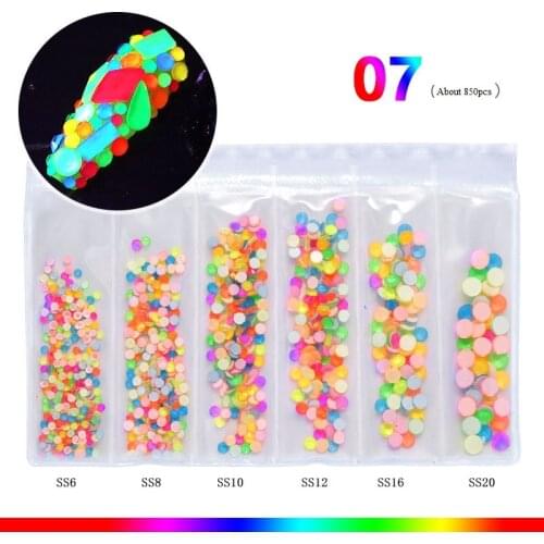 6 Grids/set Fluorescent Nail Art Rhinestone Neon Decorations Gems Mixed Size Nail Art 3D Diamond Crystal Nails DIY Decorations