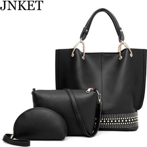 JNKET New Retro Rivet Sling Shoulder Bag Different Size Bags 3 Pieces Set Handbag Women Messenger Bag