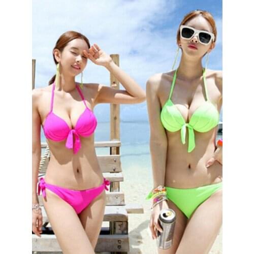 Swimsuit Push up Sexy Foreign Trade Swimsuit Multi-Color Solid Color Bikini swimsuit women 2 pieces string bikini
