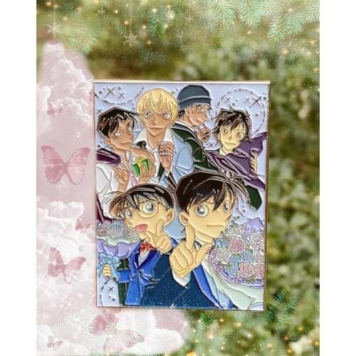 CoSmile Anime Detective Conan Kudou Shinichi Hattori Heiji Furuya Rei Metal Badge Brooch Pin Bag Decor Collection Limited