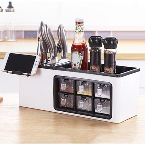 Multifunctional Kitchen Wall Mount Cutlery Spice Seasoning Storage Box Rack Shelf Home Kitchen Storage Organizer Easy To Install