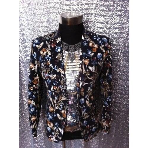 Fashion Plus size Mens flower pattern print Suits Nightclub male singer dj Performance wear Stage show suit