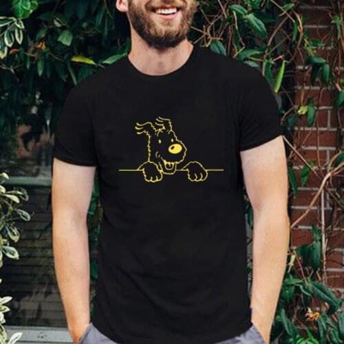 2021 Kroean Harajuku Tops Snowflake Head Adventures of Tintin Tee O-neck Short-sleev Summer 100% Cotton Casual Man T Shirt