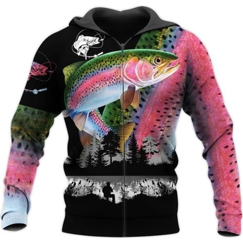 Beautiful Trout Fishing 3D All Over Printed Men Hoodie Autumn and winter Unisex Sweatshirt Zip Pullover Casual Streetwear KJ447