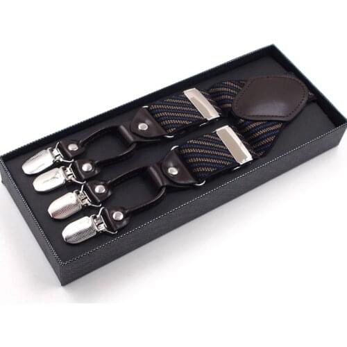 Men Stripe Y-Shape Suspender With Non-Slip 6 Clips Elastic Adjustable Pant Braces