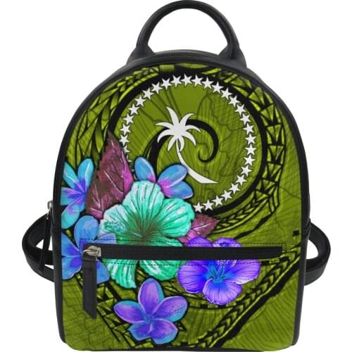 Nopersonality Polynesian Hibiscus Print Women Backpacks Small Leather Teen Girls Travel Bagpack Waterproof Daily Backbags