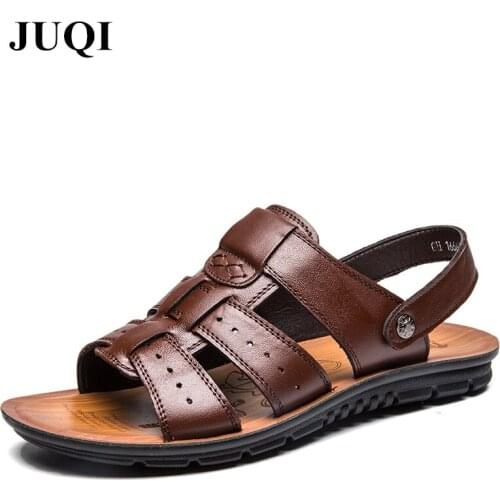 New 2018 Men Summer Sandals Split Leather Fashion Flat Men Casual Sandals Slippers Male Beach Sandals Flip Flops Plus Size