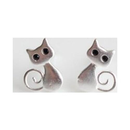 2021 New Fashion Cute Original Cat Brushed 925 Sterling Silver Sutd Earrings For Women Charm Girls Accessories Jewelry SE137