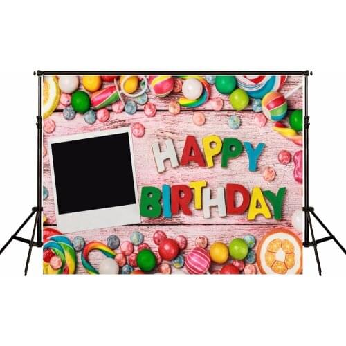 New Happy Birthday Background Photography Studio Colour Candy Customized Picture Photocall Wood Floor Backdrops For Photo Studio