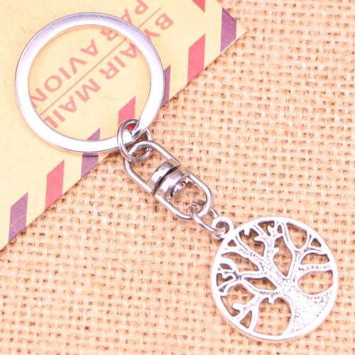 New Fashion Keychain 23 mm peace tree Pendants DIY Men Jewelry Car Key Chain Ring Holder Souvenir For Gift