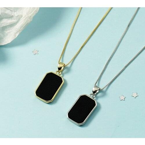 925 Sterling Silver Black Square Bead Charm Korean Necklace Elegant Link Chain Wedding Jewelry For Women Accessories dz504
