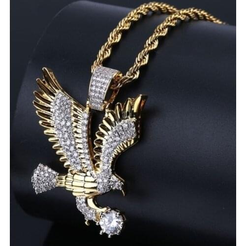 Fashion Iced Out Color Plated Animal Eagle Wing Charm Pendant Necklace Micro Pave Zircon Hip Hop Jewelry