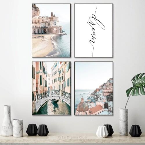 Italy Amalfi Coast Flower Poster Natural Landscape Print Sea Beach Dream Quote Canvas Art Painting Sea View Living Room Decorati