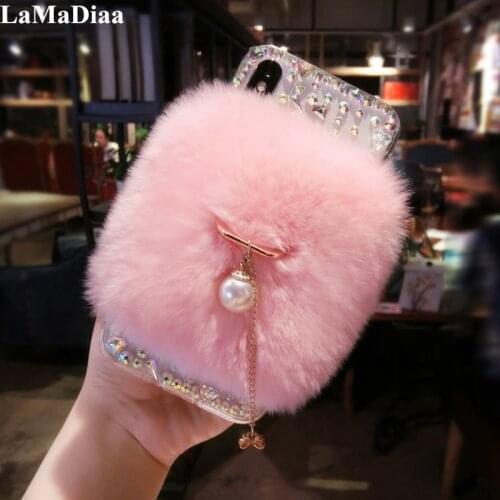 LaMaDiaa Luxury Bling Rhinestone Diamond Rabbit Fur Case For Xiaomi mi5S 6 8 Lite 9 SE 5X 6X A2 MAX2 MAX3 Finger Ring Stand Case