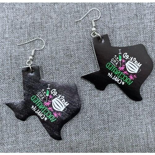 Texas Map Earrings Don't Worry I m Vaccinated 2021 Earrings Faux Leather Nickel-Free Stock
